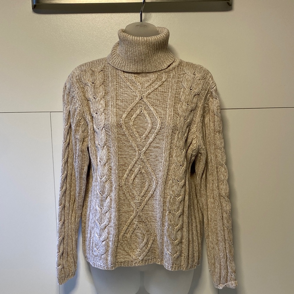 Jessica Beige Cable Knit Turtleneck Sweater